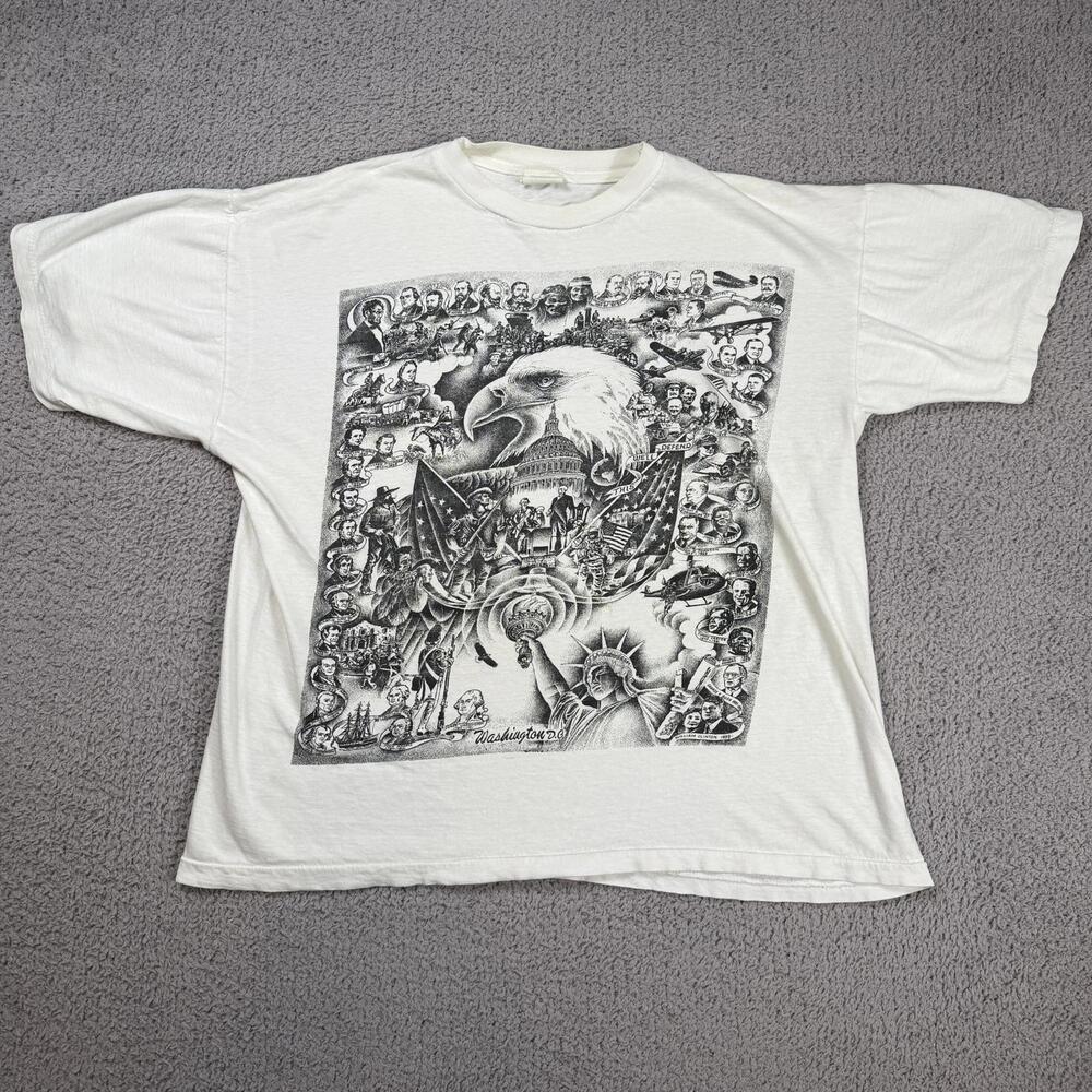 Vintage 90s EVANS Washington DC American History Eagle  T Shirt Mens L USA